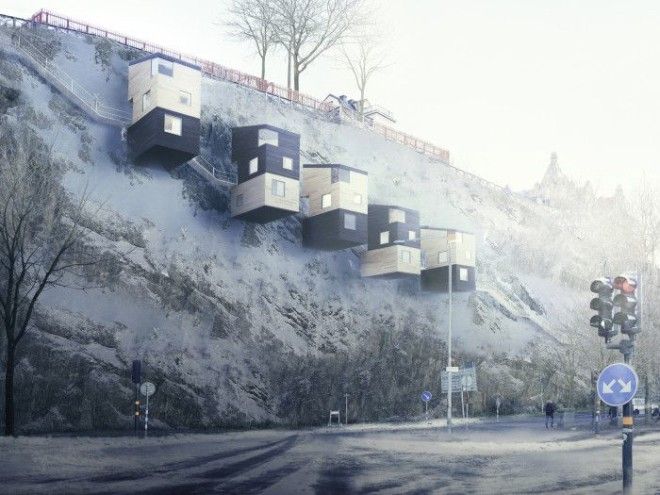 Дома закрепленные прямо на скалах