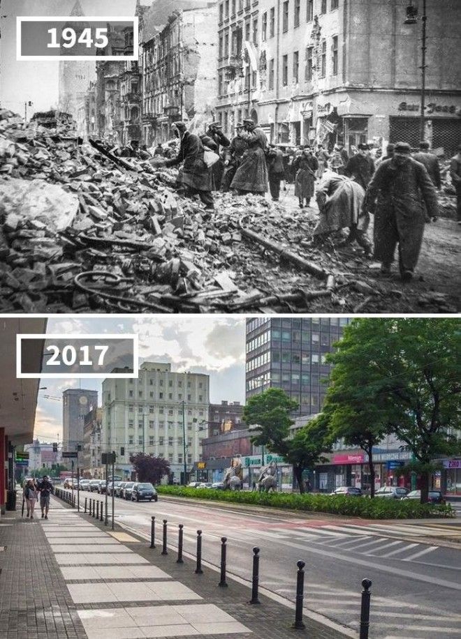 Улица святого Мартина Познань Польша 1945 2017 История в фотографиях бег времени города до и после изменения в мире фото фотопроект фотосвидетельства