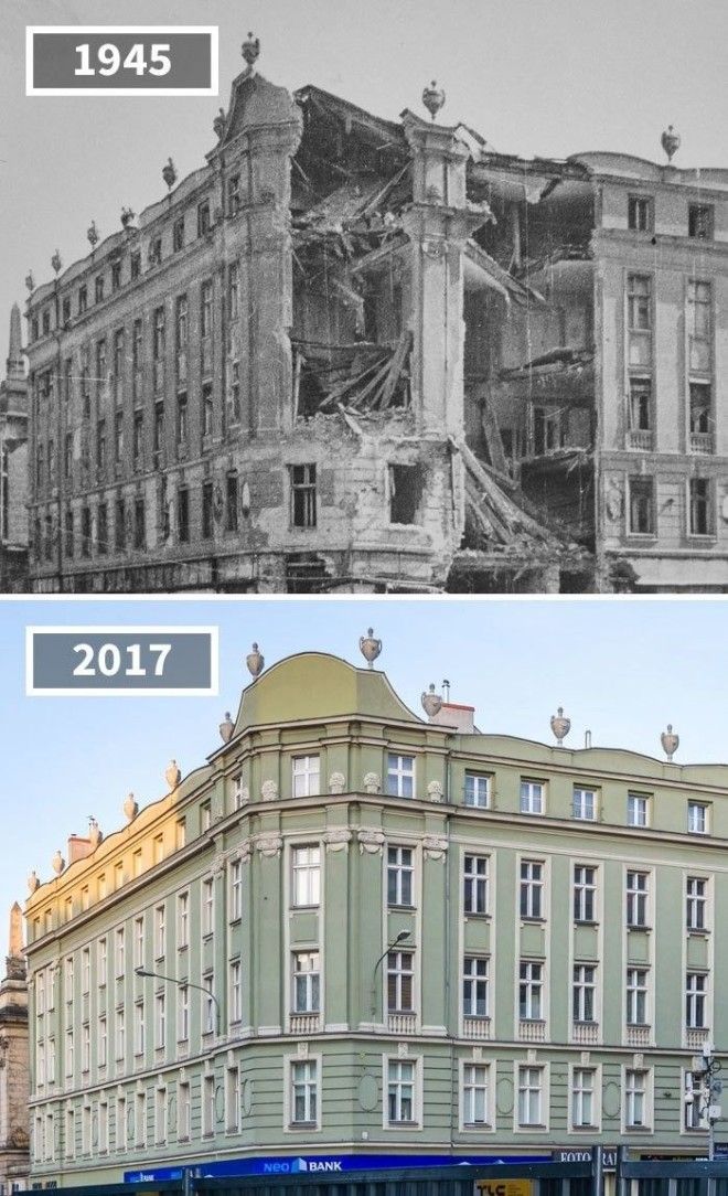 Угол улиц Ратайчака и святого Мартина в Познани Польша 1945 2017 История в фотографиях бег времени города до и после изменения в мире фото фотопроект фотосвидетельства