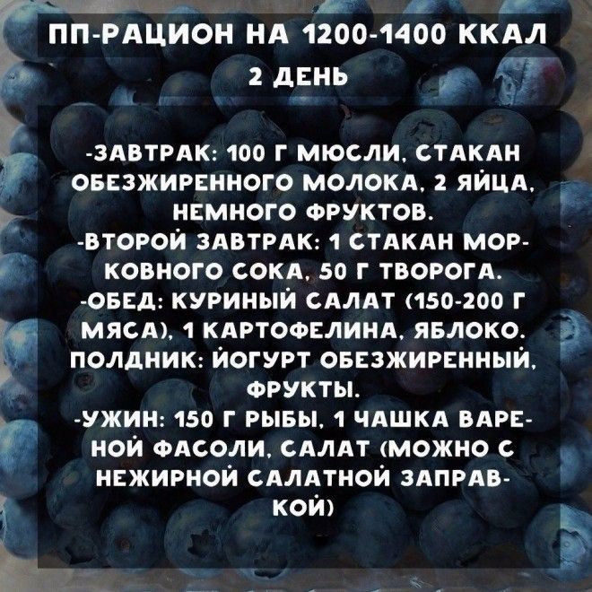 ПП рацион на всю неделю по 1200—1400 ккал