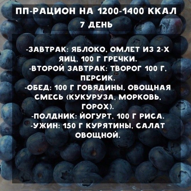 ПП рацион на всю неделю по 1200—1400 ккал