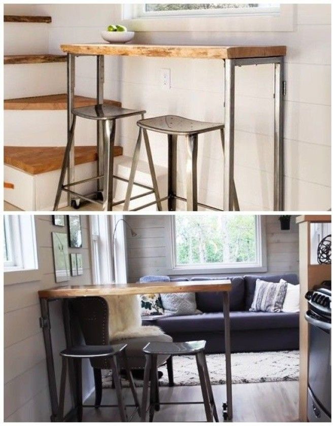 С помощью мобильной барной стойки можно создавать столовую зону домфургон Эльза Фото tinyhousetownnet