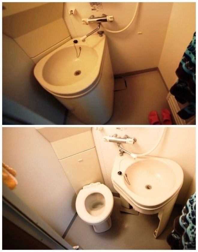 Благодаря выдвижной системе унитаз можно спрятать за рукомойником Фото youtubecom