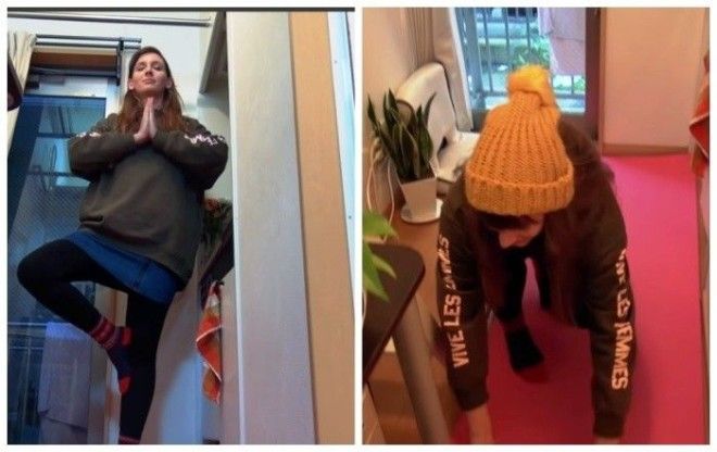 Эмма в своей миниквартире даже делает зарядку и занимается йогой Фото youtubecom