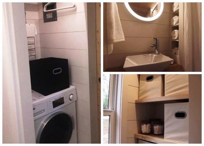 В домефургоне Эльза обустроили санузел душ и установили стиральную машину Фото youtubecom