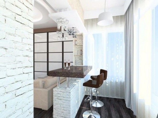 Если балкон продолжение кухни разместите там барную стойку Фото bezkovrovcom