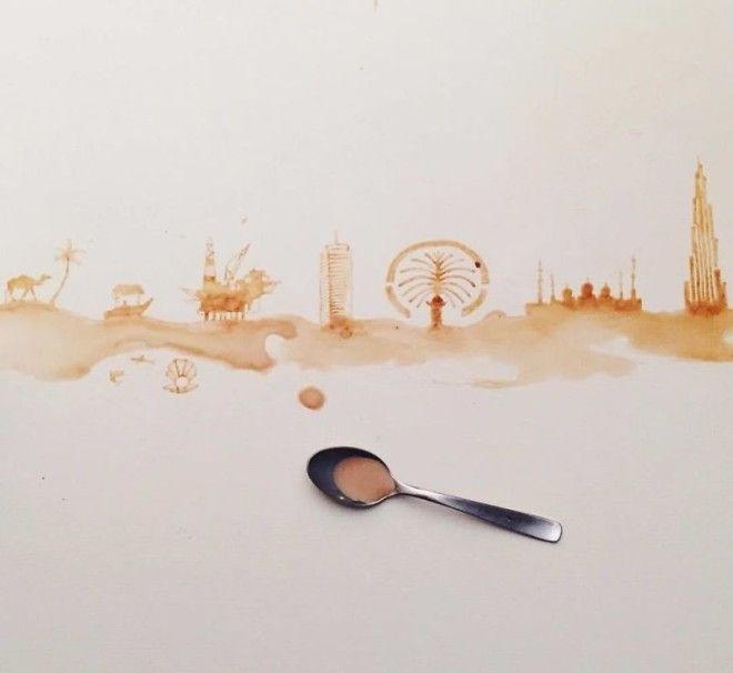 Восхитительные рисунки на пролитом кофе