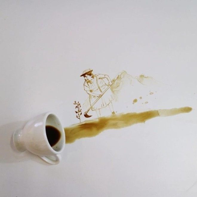 Восхитительные рисунки на пролитом кофе